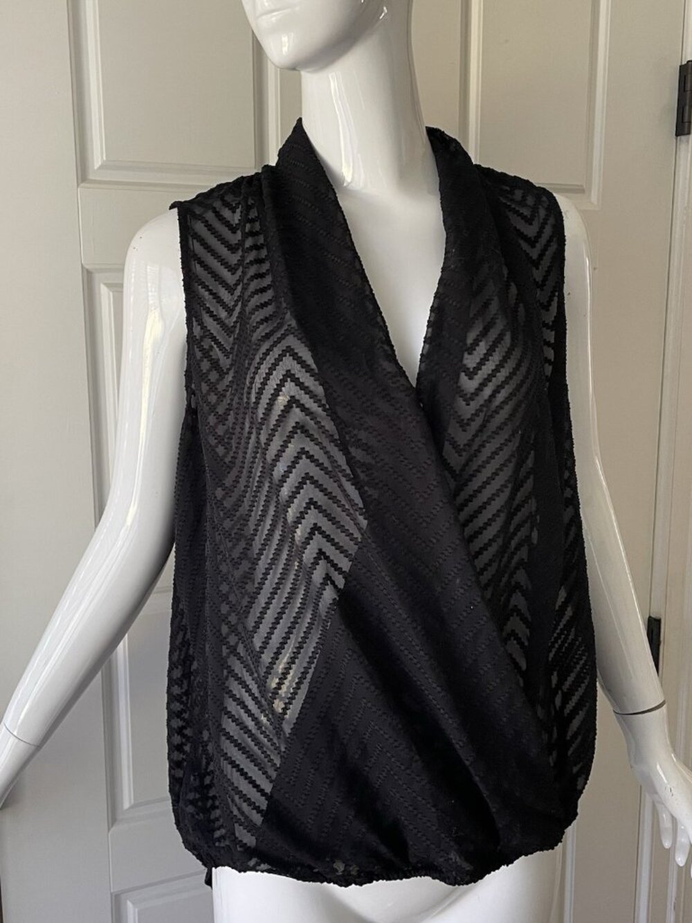 Bisou Bisou Womens Black Sleeveless Blouse Sheer Chiffon Y2K Office Siren XL